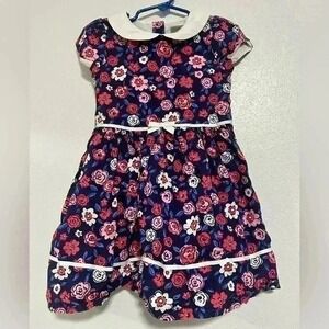 Gymboree Girls Floral Print Dress Peter Pan Collar Bow Size 5T